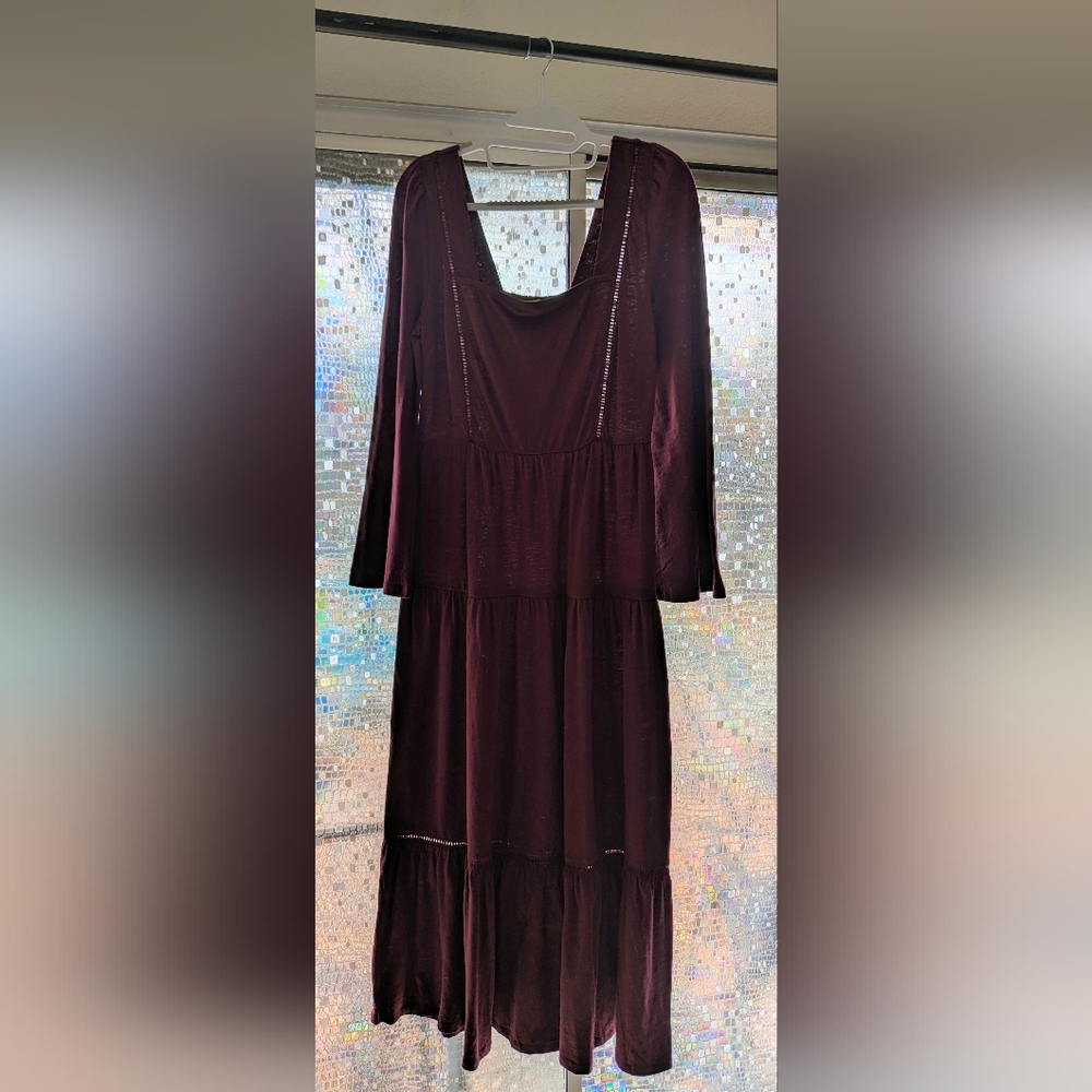 EARTHBOUND Long Sleeve Tiered Maxi Dress - Burgundy